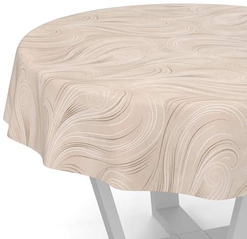 Wachstuchtischdecke Wachstischdecke Wachstuch Tischdecke abwaschbar Gartentischdecke Abstrakt Beige Rund 120cm Schnittkante