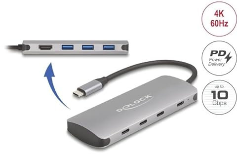 DeLOCK 7Port USB 10Gbps Hub und 4K HDMI Ausgang/USB Typ-C