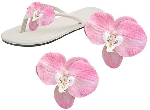 VASANA 2Pcs Light Pink Artificial Orchid Flower Shoe Clips Detachable High Heel Shoes Buckle Sandals Shoe Decoration Charms for DIY Women Summer Bridal Wedding Party, M, Plastic, No Gemstone