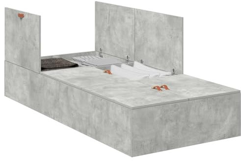 vidaXL Beton Grau Stauraumbettgestell Modernes Holzwerkstoff Schlafzimmer mit integriertem Stauraum Bequeme Maße 200 x 100 cm Möbel mit langlebiger Qualität