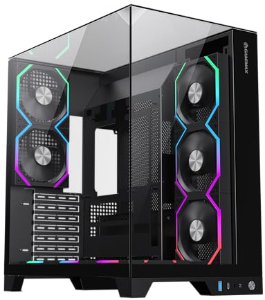 GAMEMAX Infinity PRO BK PC Gehäuse ATX Midi Tower, Panoramaglas 3-Seiten, 5X ARGB PWM Lüfter vorinstalliert, USB-C & Aura Sync, BTF Mainboard, Wasserkühlung bis 360mm – Schwarz