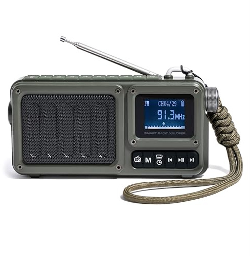 Radio Pequeña Portatil Recargable 3 en 1 Digital con Bluetooth USB y Linterna Pantalla LED Bateria 20h Autonomia para Emergencias Camping Resistente y Compacta - XsQuo