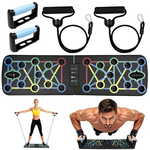 Dromzen Portable Planche Pompe, Planche Pompe Musculation, Planche Push Up | Push Up Board avec Antiglisse Poignées, Push Up Board Pliable avec 2 Bande de Résistance, Push Up Bar pour Muscles Exercice