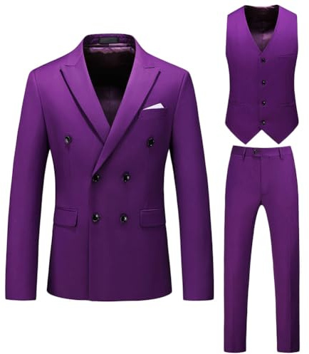 MISSMAO Vestito Uomo Elegante Completo 3 Pezzi Slim Fit Abiti da Cerimonia Formale Business Suit Giacca e Pantaloni Smoking Gilet per Matrimoni e Affari,Viola,XXL