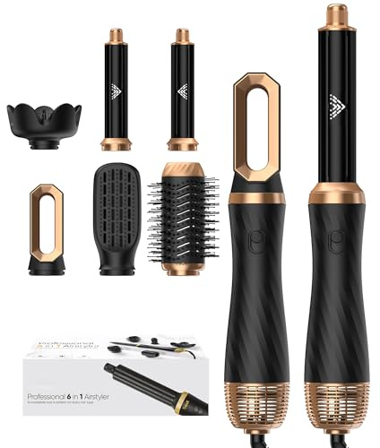 Hair Styler Set 6 In 1, Airstyler Haarstyler Mit Rundbürstenföhn Haarstyler Warmluftbürste föhn diffusor Airflow Lockenstab Automatisch, Volumen Föhnbürste,Für Glätten, Trocknen, Volumen, Locken