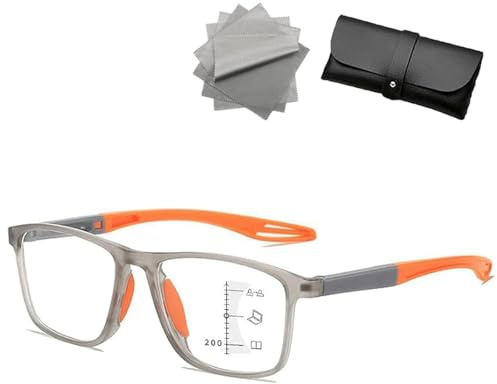 DPKSML Dezcmoi Automatisch Anpassende Brille, Dezcmoi Brille, Brille Die Sich Automatisch Der Sehstärke Anpasst, Automatik 𝐁rille Gleitsicht Intelligente Fokussierung (Grau-orange,+2.0)