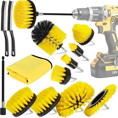 MWZEAUL 13PCS Brosse Nettoyage Perceuse, Nettoyage Voiture Brosse Visseuse avec 2 Brosses Joint Carrelage, Brosses de Nettoyage Électrique pour Voiture Jantes Carrelage Tapis Cuisine Toilettes