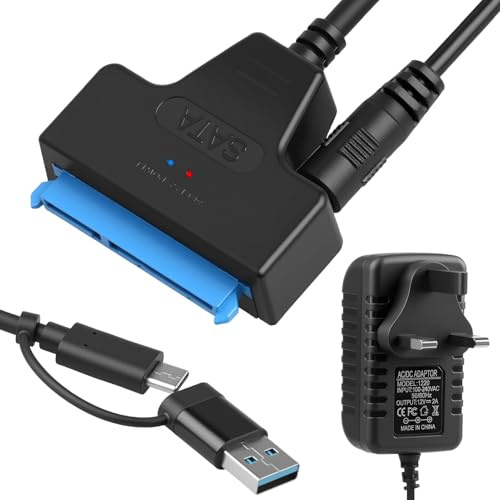 kcrnw USB 3.0 to SATA Cable Adapter Type C to SATA III Hard Drive Adapter | with 12V/2A Power Supply 3.5 HDD & 2.5 HDD/SSD Recovery SATA High Speed Data Transfer Lead for Windows Macos Linux, Support