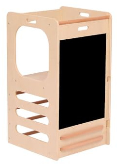 Home Deluxe I Lernturm NILO – Mischholz, Pappelkern-Birkenfurnier und Buchenholz (93 x 52 x 50 cm) | 3 in 1 Funktion: Lernturm, Rutsche, Kreidetafel