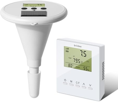 briidea Kabelloses Digitales Schwimmbad-Wasserprüfgerät Mit Zwei Displays & Hochpräziser Elektrode Zur Messung Von Temperatur, pH, EC, TDS Für Alle Pools, Whirlpools Und Spas