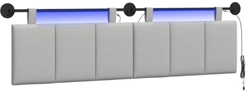 vidaXL Hängendes Kopfteil Mit LED Licht Wolkengrau Stoff, Schlafzimmer, Rechteckig, Modern, Wandmontage, Anpassbares Kopfteil, Ergonomisch, Platzsparend, Akzentpaneel