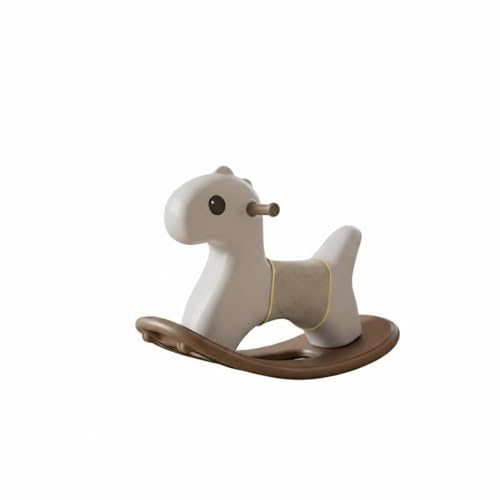 Gitohoni Schaukelpferd Kinder Spielzeug Kleinkind Wippstuhl Reittier PE Material Ohne Scharfe Kanten Musikfunktion Bequemer Sitz Anti Design Fördert, Beige+Kamel, Mit Streifen+Pad
