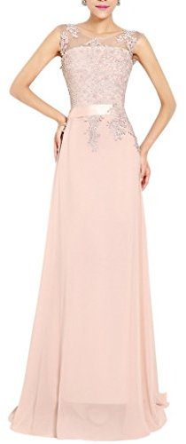 emmarcon Abito da Cerimonia Donna in Chiffon Damigella Vestito Lungo Elegante da Festa Party (44, Rosa)
