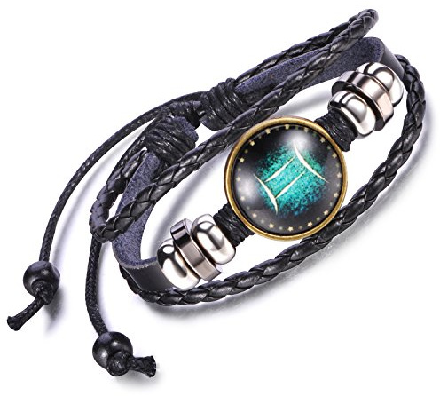 Feilok Elegant 12 Sternbild Unisex Verstellbar Armbänder Armband Legierung Leder Beads Seil Armkette Armreif, Farbe: Schwarz und Blau