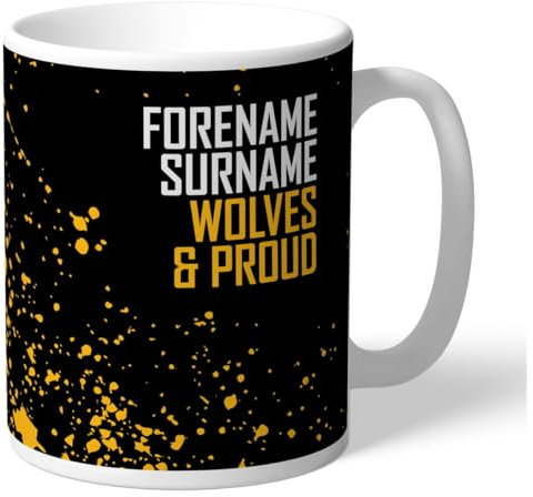 Wolverhampton Wanderers Personalised Proud 11oz Ceramic Mug FC Fans, Great Gift for Wolves Football Supporters, Ceramic Tea Coffee Mug