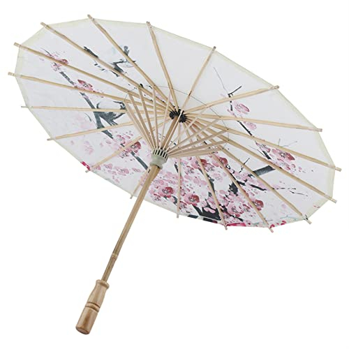 Paraguas Hecho a Mano Papel De Aceite Pintura Clásica Plum Blossoms Dancing Props Parasol a Prueba De Lluvia Retráctil Con Mango De Madera