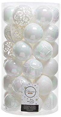 Set di palline di Natale in plastica, 6 cm x 37 pezzi, infrangibili, colore bianco iridescente