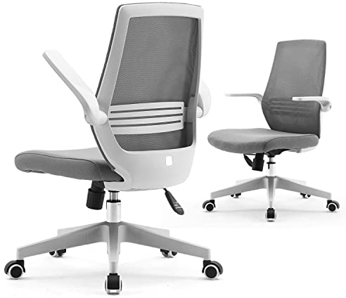 SIHOO Chaise de Bureau rotative à 360 °, Siege de Bureau Ergonomique en Maille avec Support Lombaire Confortable, accoudoirs Pliables et réversibles, Fauteuil de Bureau avec Roues en Nylon (Gris)