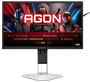 AOC Écran gaming AGON AG251Fz2e 62 cm (24,5 pouces) (DVI, HDMI, DisplayPort, hub USB, temps de réponse MPRT de 0,5 ms, 1920 x 1080 px, 240 Hz, FreeSync Premium) noir