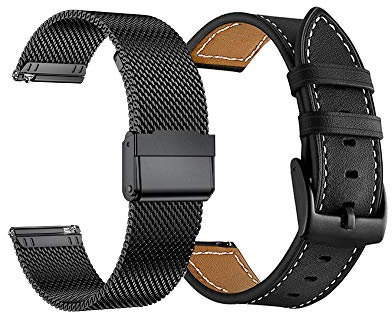 Yeejok Cinturino da 22 mm compatibile con Fossil Gen 6/5E 44 mm/Gen 5 LTE/Carlyle/Garrett/Julianna/Gen 4 Explorist HR Smart Watch, cinturino in metallo intrecciato milanese e cinturino in pelle, 22mm,