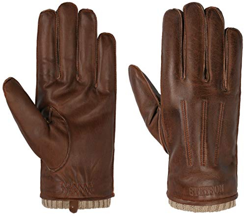 Stetson Mankota Sheepskin Handschuhe Herren - Fingerhandschuhe aus 100% Schafsleder - Handgefertigte Lederhandschuhe mit Futter und verlängertem Strickbund - Herbst/Winter braun 8 HS
