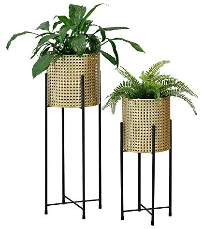 [en.casa] Pflanzständer im 2er Set Blumenständer aus Metall Blumentopf Ständer mit Übertopf Blumentopfhalter 2-TLG. Pflanztopf Deko Schwarz-Goldfarben