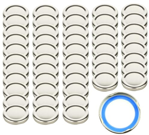 gouveo 50er Set Twist-Off Ersatzdeckel 53 mm TO 53 Ersatzdeckel TO53 Twist-Off aus Metall BlueSeal silberfarben Schraubdeckel für TO-53 Schraubgläser