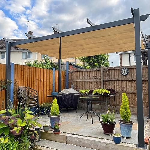 PURPLE LEAF 3 X 4 M Metal Pergola With Retractable Roof, Large Garden Pergola for BBQ, Outdoor and patio, Beige