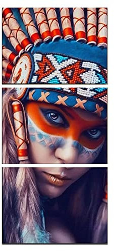 Triptyque de peintures sur toile - Impression sur toile - Femme indienne - Décoration murale moderne - B - 30 x 45 cm