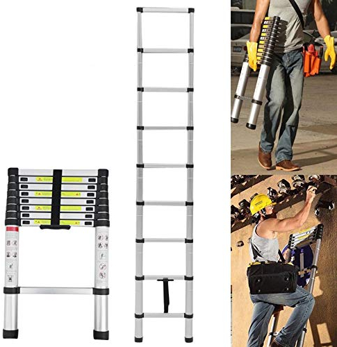 Teleskopleiter 2,6m, Aluminium Ausziehleiter Teleskopleiter, Ausziehbare Klappleiter, Ausziehbar Leiter, Rutschfester Mehrzweckleiter Sprossenleiter Faltbar Schiebeleiter, 150 kg Belastbarkeit