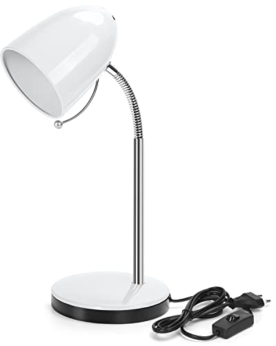 Aigostar Flexo Escritorio, Lampara Escritorio Retro Metálica E27, sin Bombilla, Ajuste Flexible, Cable 153 cm con Enchufe, Blanco