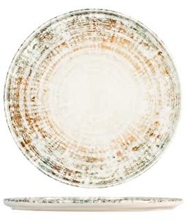 H&H Eris Set 6 Piatti Piani con Bordo in Porcellana, 28cm, Design Moderno, Elegante, per servire le pietanze, Beige