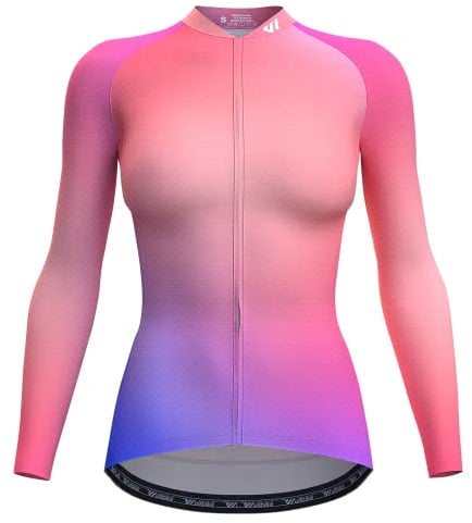 Wulibike Radtrikot Damen Langarm,Fahrradtrikot Damen Rennrad Trikot Fahrrad Shirt Reflektierende Schnell Trocknend Atmungsaktiv Top Mit RüCkentaschen Neon M