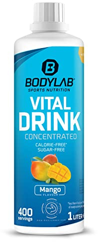 Bodylab24 Vital Drink Concentrated Mango 1000ml, Getränkekonzentrat zuckerfrei, Zero Sirup, mit Vitaminen und L-Carnitin, Sportgetränk mit wenig Kalorien