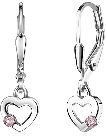Materia Kinder Ohrringe Herz Silber 925 Mädchen Ohrhänger Zirkonia rosa SO-493-Rosa