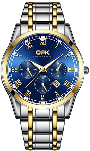 Basfur Herren-Armbanduhr, analoge Quarzuhr, modisch, mit Kalenda-Anzeige, Klassische Herrenuhr, die im Dunkeln leuchtet, mit Edelstahlarmband, blau, Modern