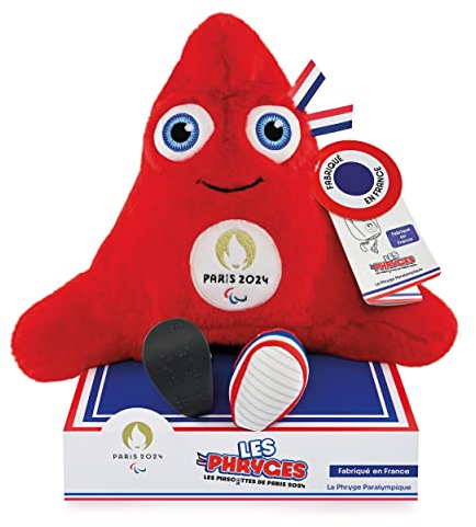 Doudou et Compagnie - Peluche Mascotte Officielle JO Paralympiques - Fabriquée En France - 30cm - Jeux Paralympiques Paris 2024 - Peluche Articulée Extra Douce - Bonnet Phrygien - Idée Cadeau-JO2505