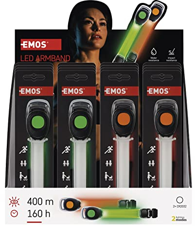 EMOS LED Armband 16 Stück Vorratspack, wasserdichtes Leuchtarmband für Sichtbarkeit beim Joggen, Radfahren, batteriebetriebenes Unisex Leuchtband mit 2 Lichtmodi, 160 St. Leuchtdauer