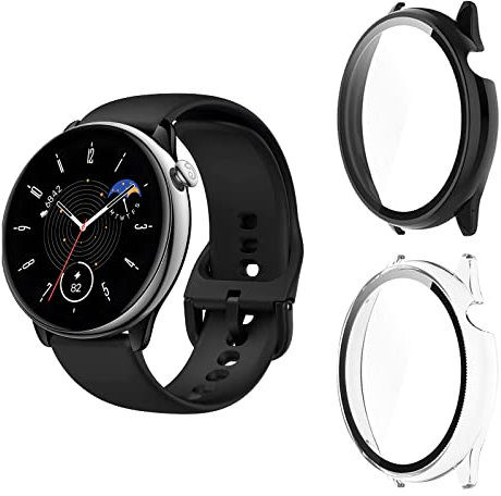 Aerku [2 Stück Hard Hülle Mit Displayschutz Kompatibel mit Amazfit GTR Mini, Vollschutz Kratzfest PC Schutzhülle Schutz Case, Schwarz&Transparent