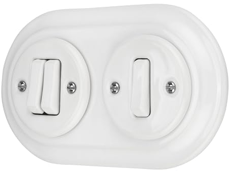 Unterputz Porzellan Retro, Schalter, Doppelschalter, 2-fach, All-in-One, Serie PR1 weiß