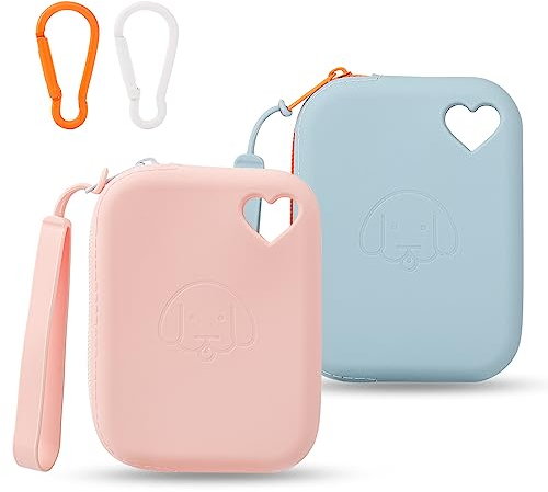 FIDWALL Leckerli-Tasche aus Silikon 2 Stück,Futtertasche für Hundetraining,Hundezubehör,Taschengröße,Leicht zu Reinigen,Handschlaufe und Reißverschluss Design,Tragbare Leckerli-Tasche(Blau&Rosa)