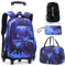 3pcs Mochila Escolar con Ruedas Niñas Mochilas Infantiles Niños Bolsas Escolares con Ruedas Casual Escuela Cabina Niños Adolescente Blau 31x16x45cm