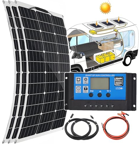 Semi-Flexible Solar Panels (150w/300w/450w/600w), 12v Battery Power Charging, 40A Battery Charger, Easy Installation, for Boat, Car, Home, Garden, Shed,450W