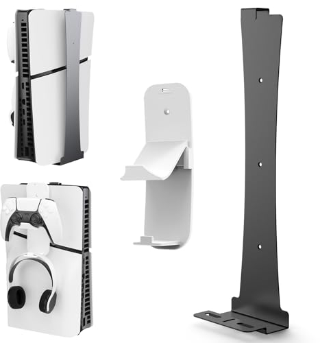 Aceshop Support mural PS5, Support mural compatible avec PS5/PS5 Slim/PS5 Pro Support Mural en Acier Robuste pour Console PS5/PS5 Slim/PS5 Pro avec support de contrôleur et support de casque (Noir)