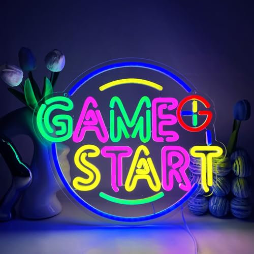 YUEYYNS Game Start Neon Light Gaming Enseignes au Néon Gaming Neon Sign Gamer LED Néon USB Enseigne au Néon Lettre Gaming Neon Sign pour chambre Garçons Room Decor Game Zone Cadeau pour Amis