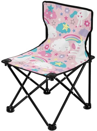 FRODOTGV Tragbarer Klappstuhl mit Einhorn-Muster, ultraleicht, Campingstuhl, Angeln, Picknick, Eisangeln, verstaubar, Jagd, Rucksack, Stuhl mit Tragetasche