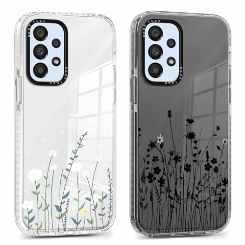 Xylota 2 Stück Handyhülle für Samsung Galaxy A53 5G 6,5 Hülle, Durchsichtig Aesthetic Blumen Muster Case, Weich Silikon Dünn TPU Stoßfeste Kratzfest Schutzhülle Frauen Mädchen Cover für Samsung A53