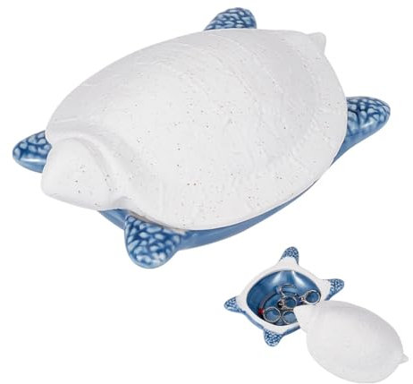 nbeads Schildkröten-Schmucktablett Aus Keramik, Aufbewahrungsdose Aus Porzellan Im Ozean-Stil Mit Deckel Ring- Und Ohrringhalter Aufbewahrungsbehälter Für Schmuck Ringe Halsketten, Weiß Und Blau