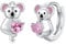 MEDWISE Koala Creolen Ohrringe Mädchen 925 Sterling Silber Mit Hell Pink Herz Zirkonia Tiere Schmuck Geburtstag Geschenk für Damen Frauen Kinder Tochter Freundin Mutter Mama