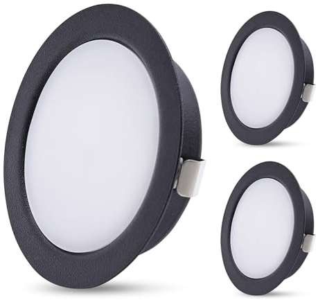 KYOTECH LED Einbaustrahler 230V Schwarz Flach LED Spots 4W Warmweiß 3000K 300LM Deckenspot 55-58mm Lochmass Möbeleinbauleuchte Ersatz für Halogen Einbauspots für Spiegelschrank Badezimmerschrank
